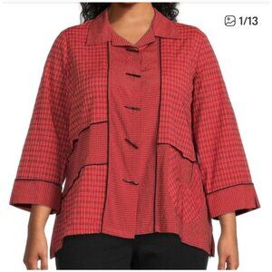 Ali Miles Top Womens 3X Coral Artsy Button Tunic Pocket Art To Wear Lagenlook
